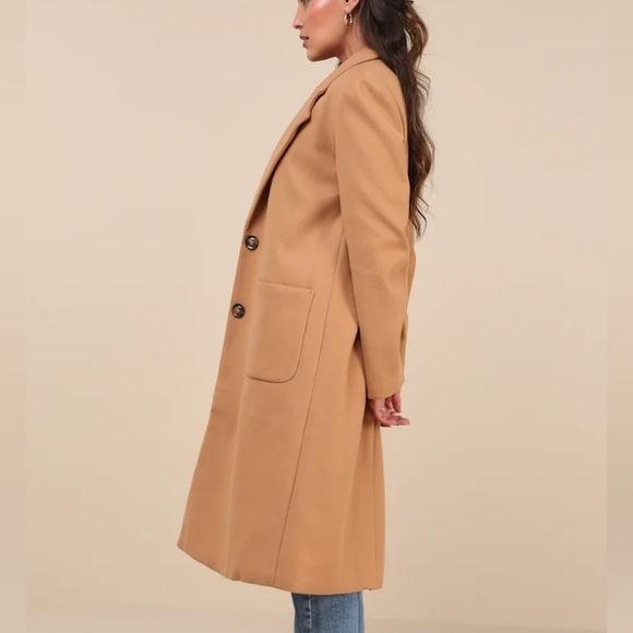 NWT Lulu's Style Squad Tan Long Coat with Classic Tailored Style - Picture 2 of 7